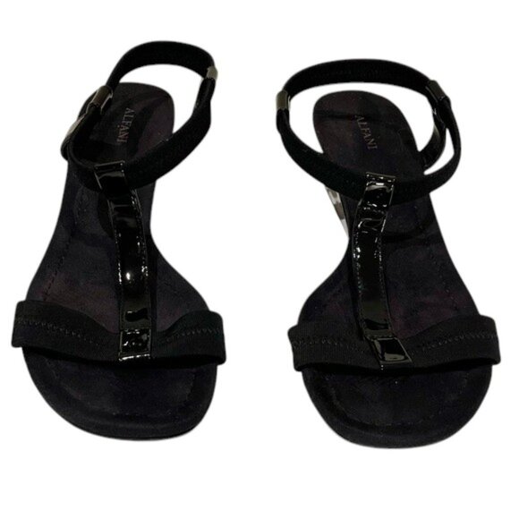 Alfani BLACK Patent Voyage Wedge Sandals - Picture 1 of 9